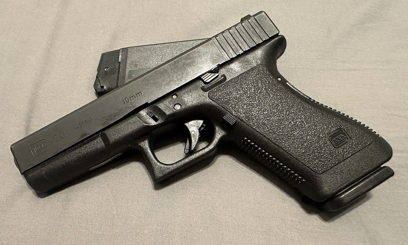 Glock 20 semi-automatic pistol, side view