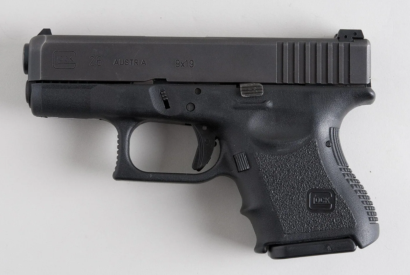 Glock 26 semi-automatic pistol, side view