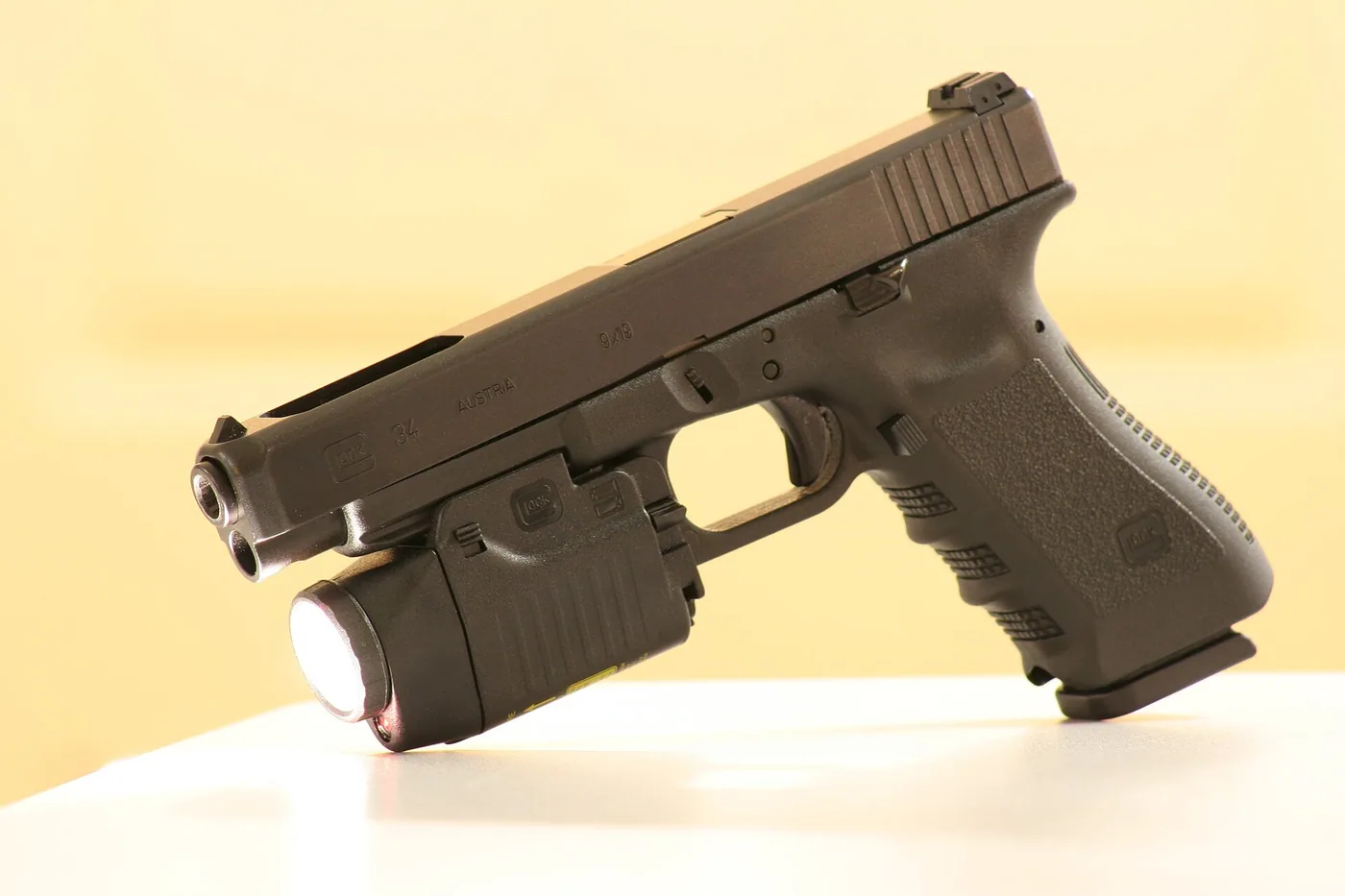 Glock 34 semi-automatic pistol, side view