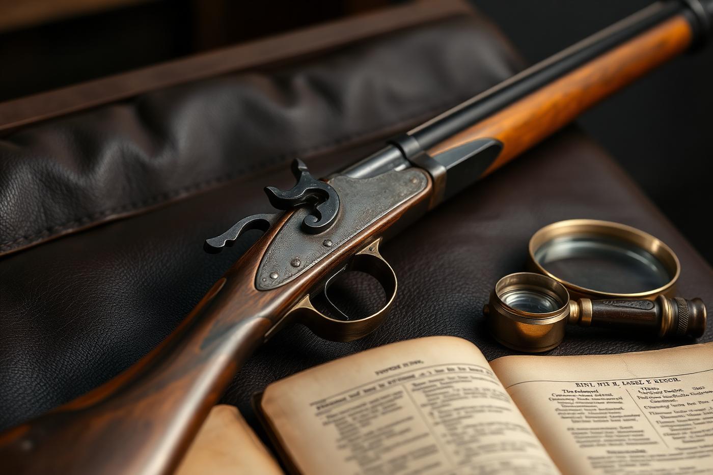 Antique percussion-era firearm with reference material