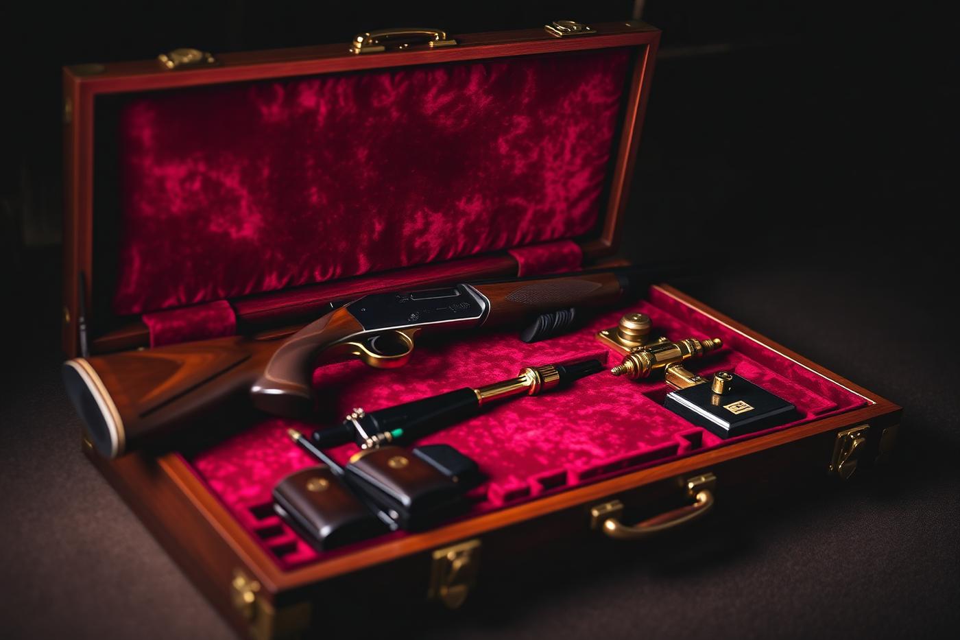 High-grade firearm in a fitted velvet-lined case