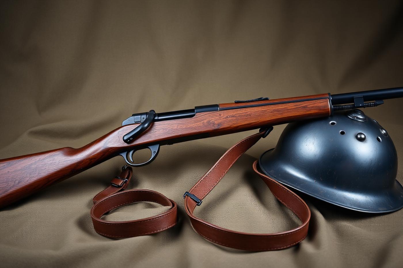 Vintage military bolt-action rifle with leather sling