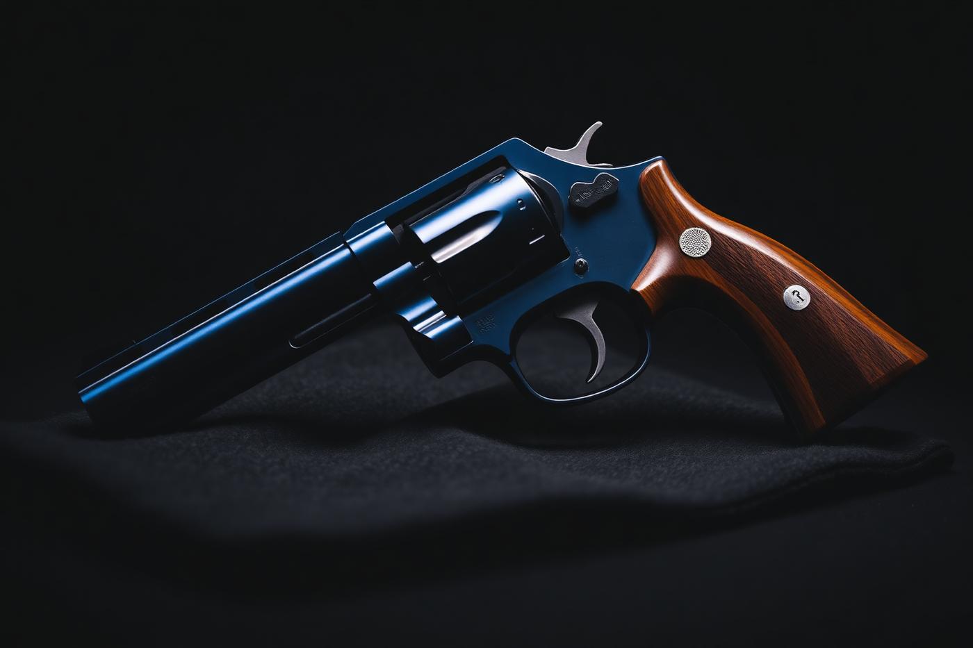 Blued double-action revolver with wood grips